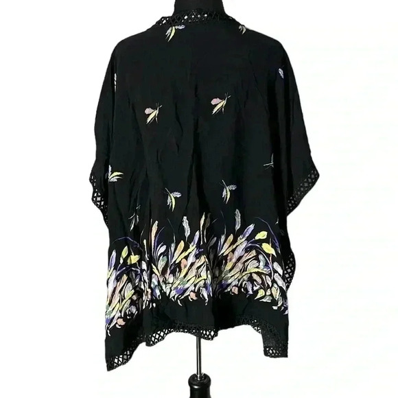Listicle Black Floral Oversized Multicolor Coverup Blouse Tunic Size M - Picture 3 of 6